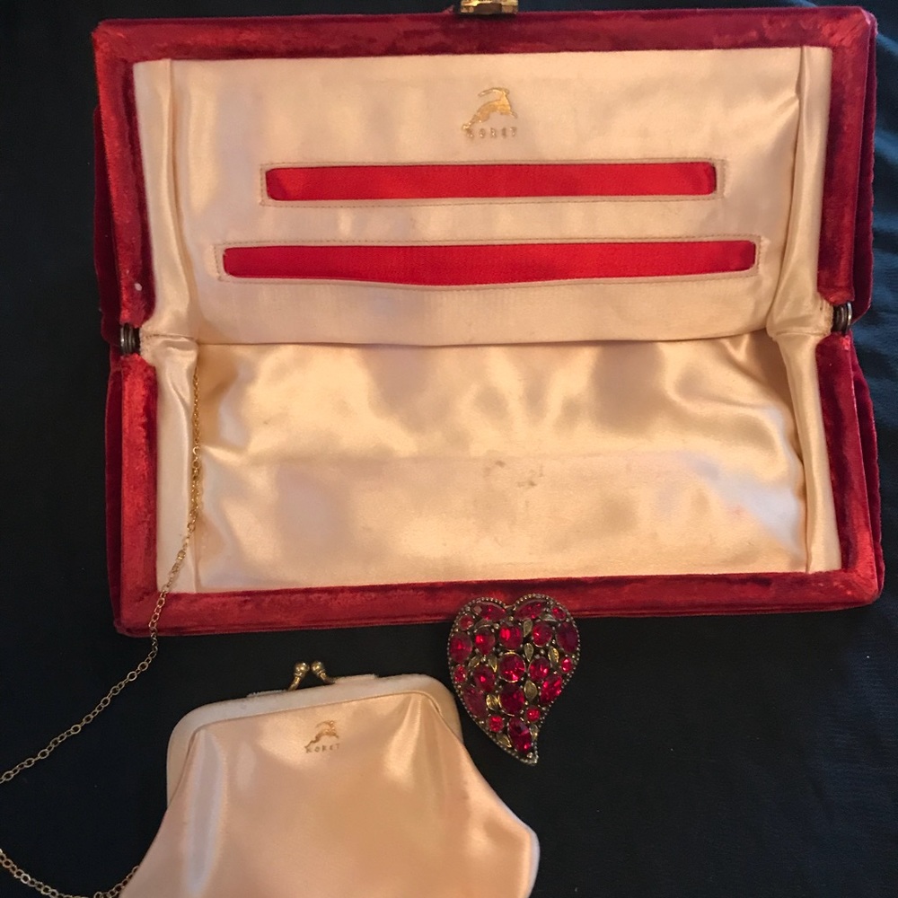 Vintage Korea Red Suede Clutch